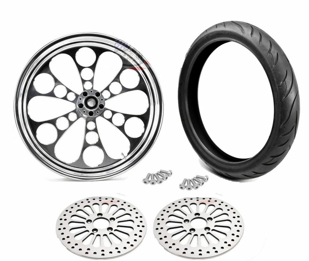 Ultima Wheels & Tire Packages Polished Kool Kat 21 3.5 Front Wheel Tire Package DD BW ABS Harley Touring 08+