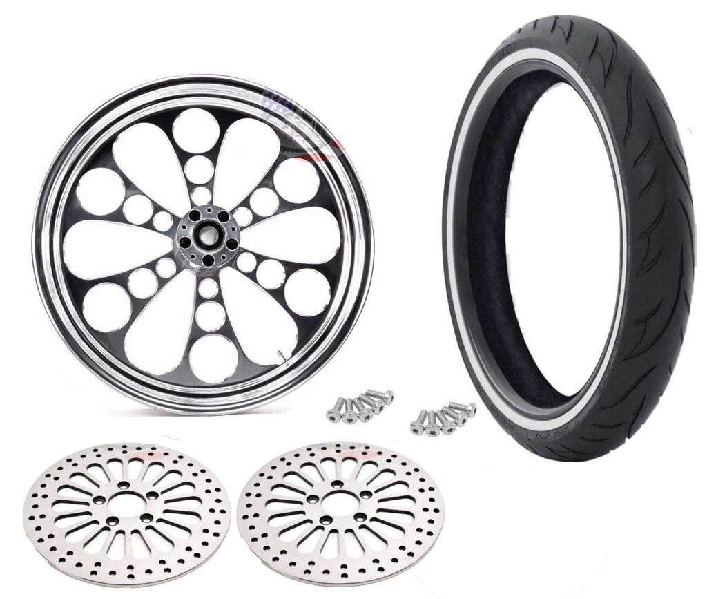 Ultima Wheels & Tire Packages Polished Kool Kat 21 X 3.5 Billet Front Wheel Rim Tire Package Harley Touring WW