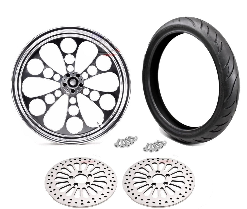Ultima Wheels & Tire Packages Polished Kool Kat 21" x 3.5" Front Wheel Tire Package DD BW Harley Touring 84-07