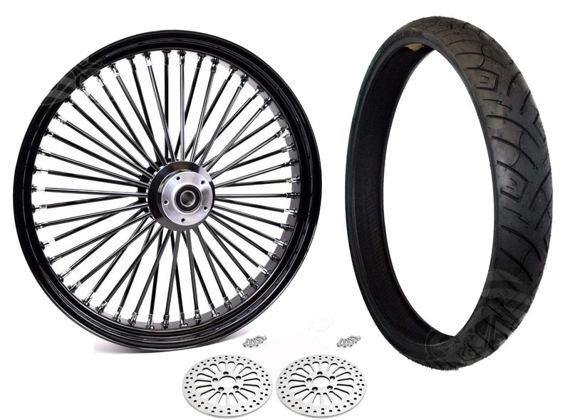 Ultima Wheels & Tire Packages Ultima 48 King Spoke Fat 23 X 3.5 Front Wheel Rim BW Tire Package Harley Black