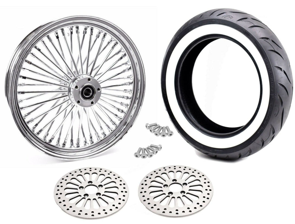 Ultima Wheels & Tire Packages Ultima Chrome 16 3.5 48 Fat King Spoke Front Rim WW Tire Package Harley 08+ ABS