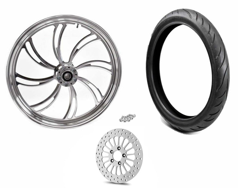 Ultima Wheels & Tire Packages Ultima Polished Billet 21 3.5 Vortex Front Wheel Rim Tire Package BW Harley SD