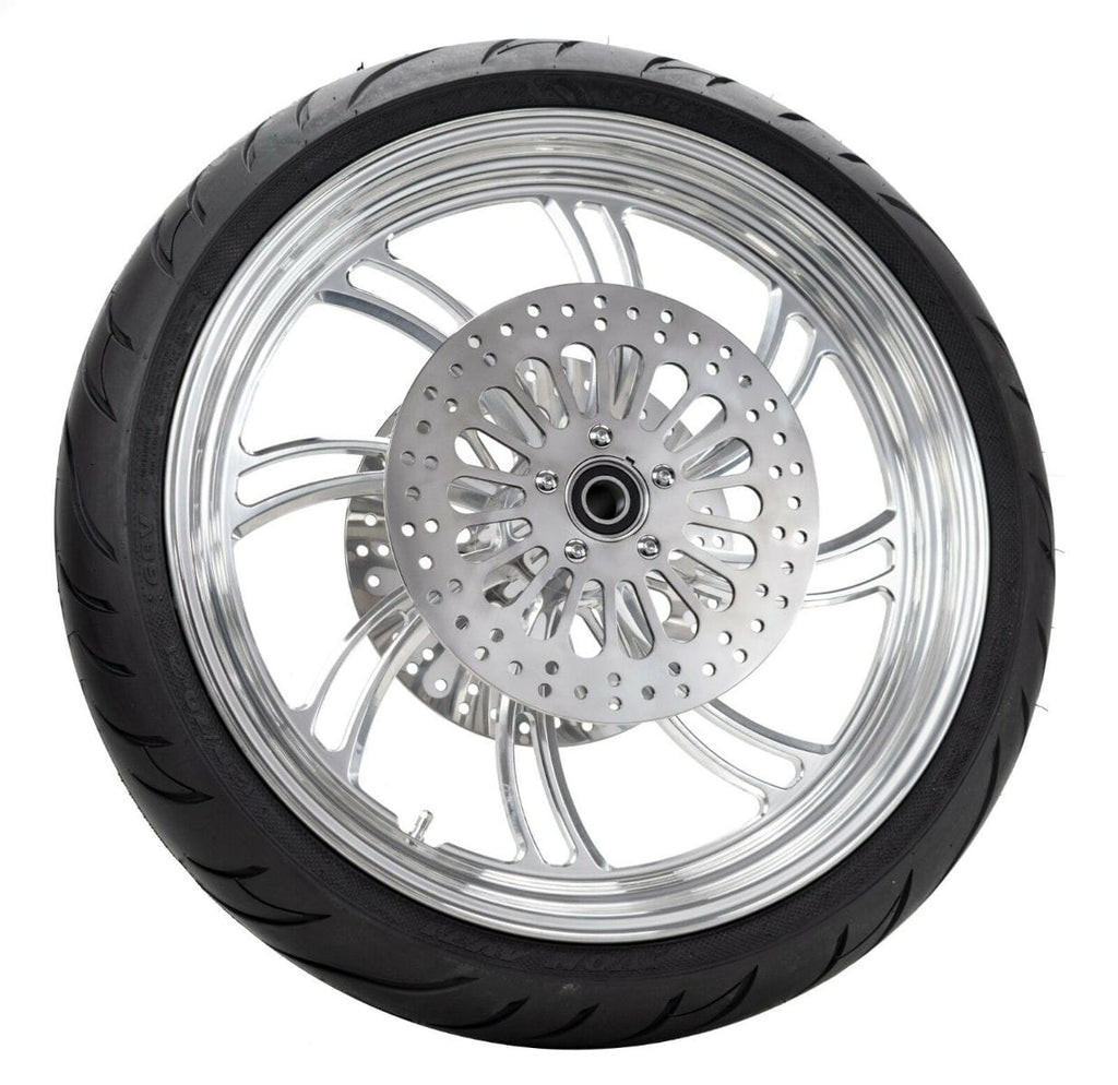 Ultima Wheels & Tire Packages Ultima Vortex 21 x 3.5 Polished Billet Front Wheel Rim Tire Package BW Harley