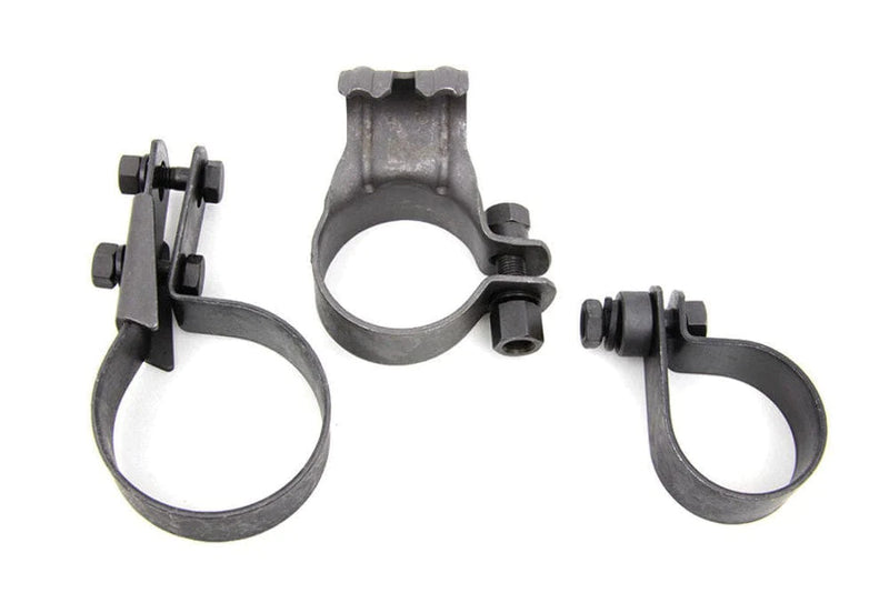 V-Twin Manufacturing Clamps, Flanges & Hangers Black Parkerized Replacement Front & Rear Exhaust Clamp Set Harley VL Flathead