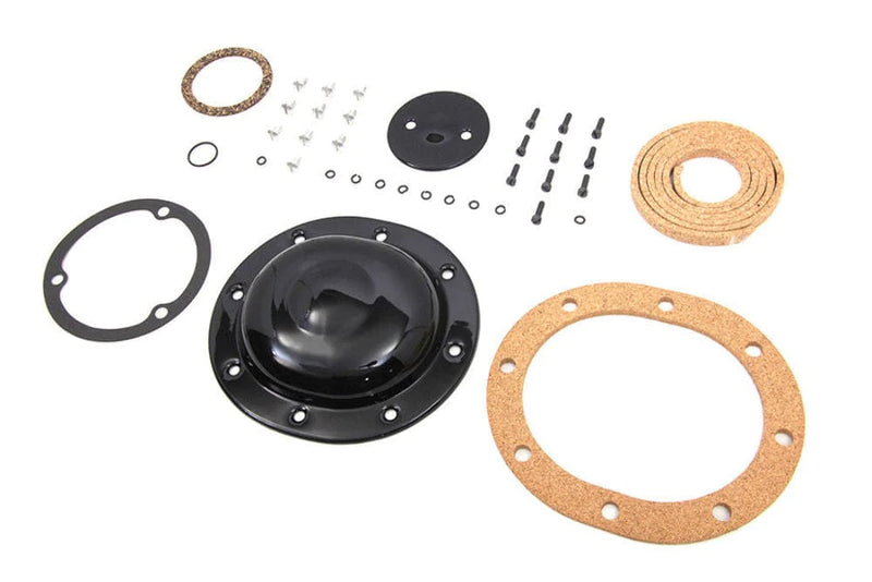 V-Twin Manufacturing Clutch Covers Black Outer Derby Primary Inspection Cover Kit 36-64 Harley Knucklehead Panhead