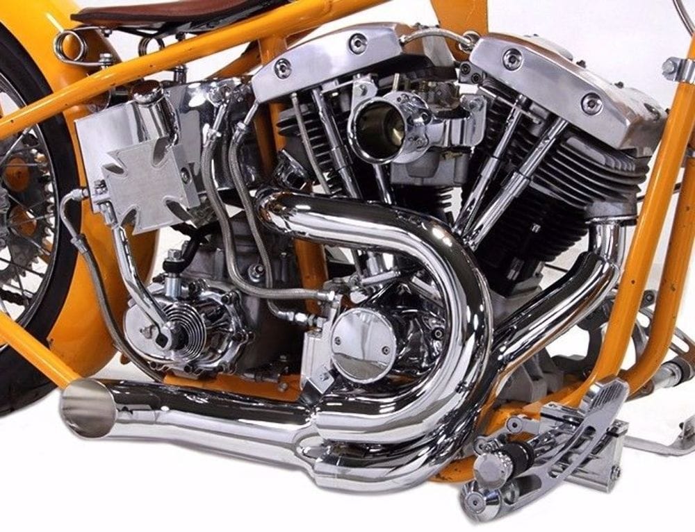 V-Twin Manufacturing Exhaust Systems Chrome 2 into 1 Lake Pipes Exhaust Headers 70Up Harley Shovelhead Custom Chopper