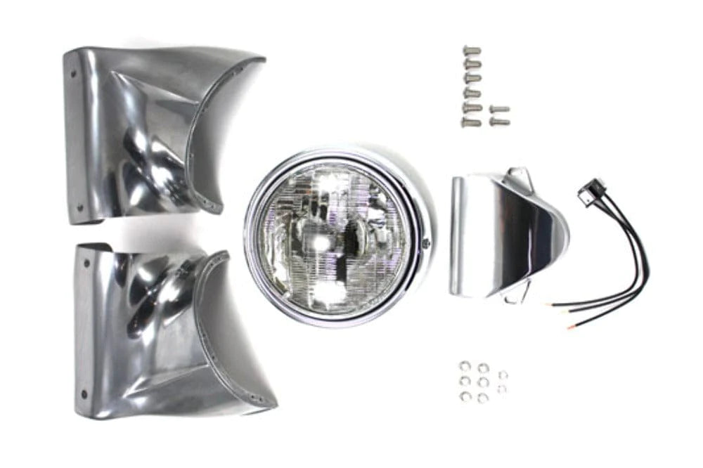 V-Twin Manufacturing Headlight Assemblies 7" Polished Headlamp Nacelle Headlight Cowl Harley Panhead Shovelhead FL 60-84