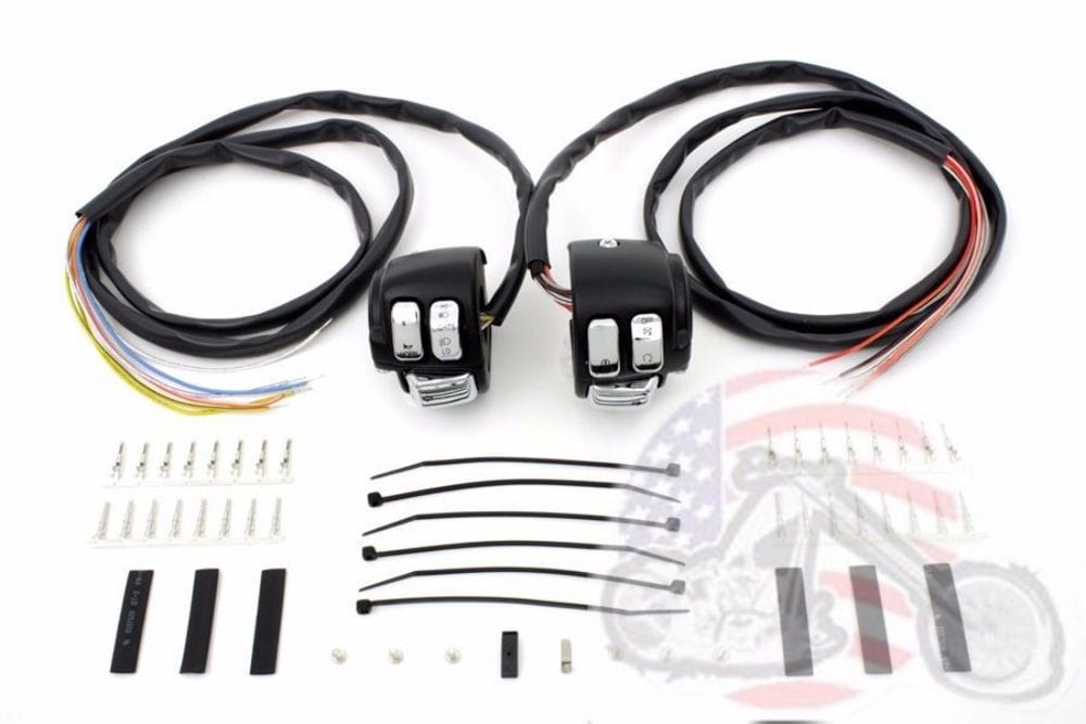 V-Twin Manufacturing Other Handlebars & Levers Handlebar Chrome Control Switch Housing Kit Black 60" Wiring Harley FXST XL FXD