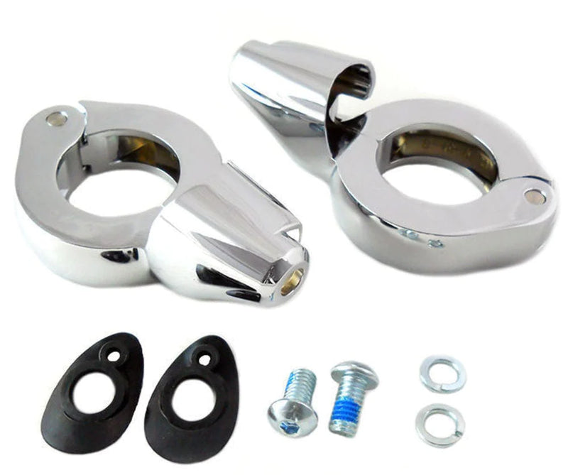V-Twin Manufacturing Other Lighting Parts 39mm Chrome Front Fork Tube Turn Signal Relocation Kit Harley Sportster Dyna FXR