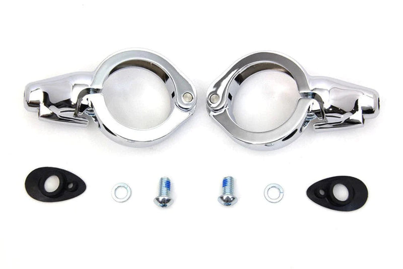 V-Twin Manufacturing Other Lighting Parts 49mm Chrome Front Fork Tube Turn Signal Relocation Kit Harley Softail & Dyna