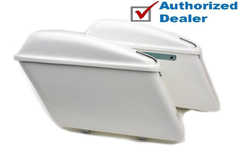 V-Twin Manufacturing Other Luggage Replica White Saddlebags Set Pair Latches Keys Harley Shovel Panhead 63-1984 FL