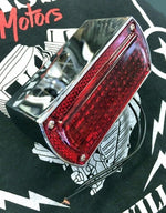 V-Twin Manufacturing Rear & Brake Light Assemblies Chrome Square Knight Light Tail Lamp Red Lens Custom Chopper Harley Ironhead FLH