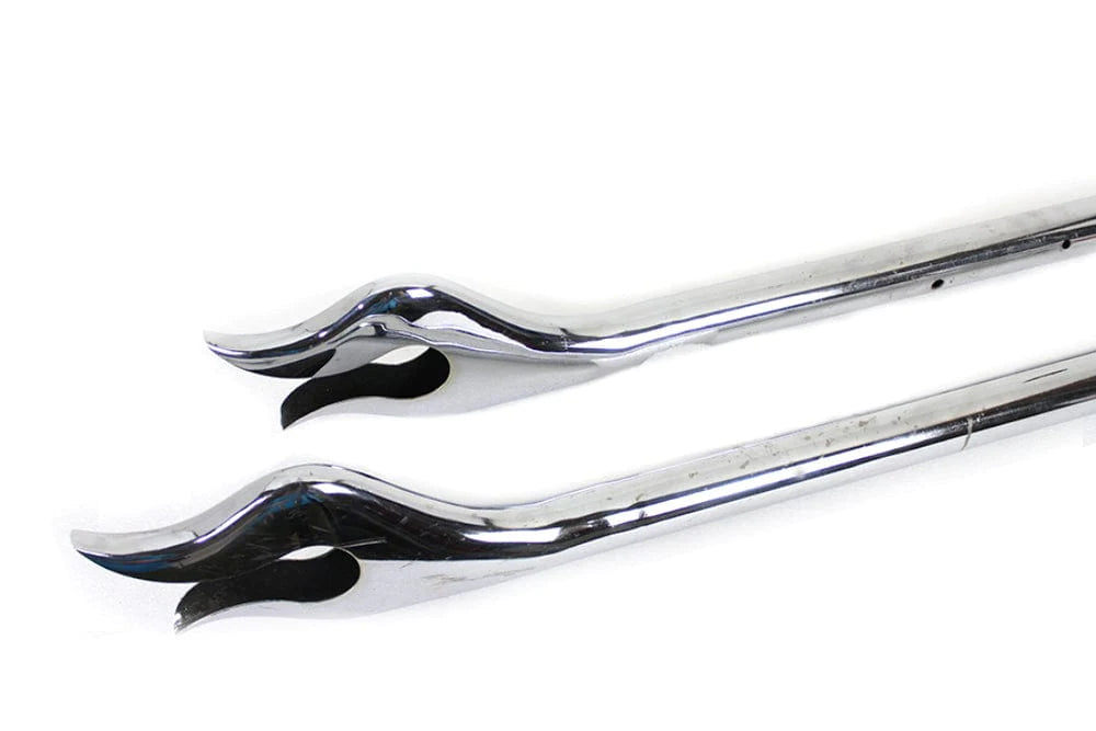 V-Twin Manufacturing Silencers, Mufflers & Baffles 36" Chrome Flame Fishtail Straight Exhaust Mufflers Pipes Harley Touring 95-16